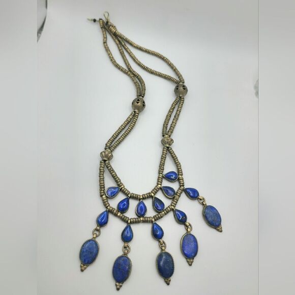 Rare Afghan Lapis lazuli Tibetan silver bib necklace - Picture 4 of 14